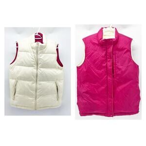 Lands End Down filled Vest Reversible Pink White Puffer Full Zip size S